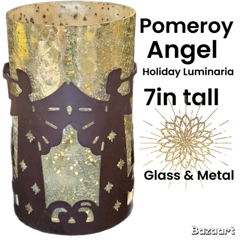 Pomeroy Angel Holiday Luminaria Murcury Glass Candle Holder 7in Tall